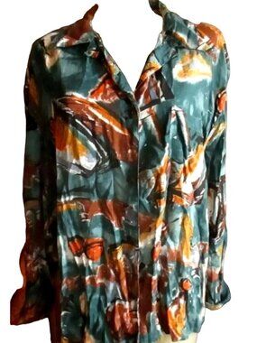 True Vintage 90s Blouse Large Paul Et Diffier Abstract Button-Up Shirt Granny